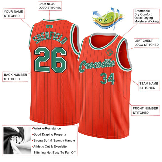 Custom Orange Black Pinstripe Kelly Green-White Authentic Basketball Jersey - Sky-Custom
