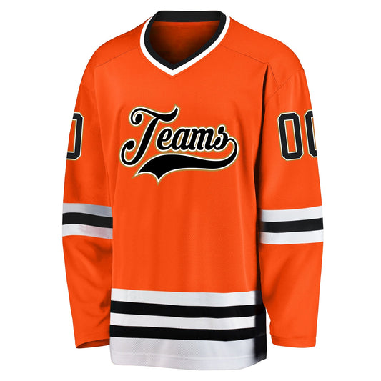 Custom Orange Black-Old Gold Hockey Jersey - Sky-Custom