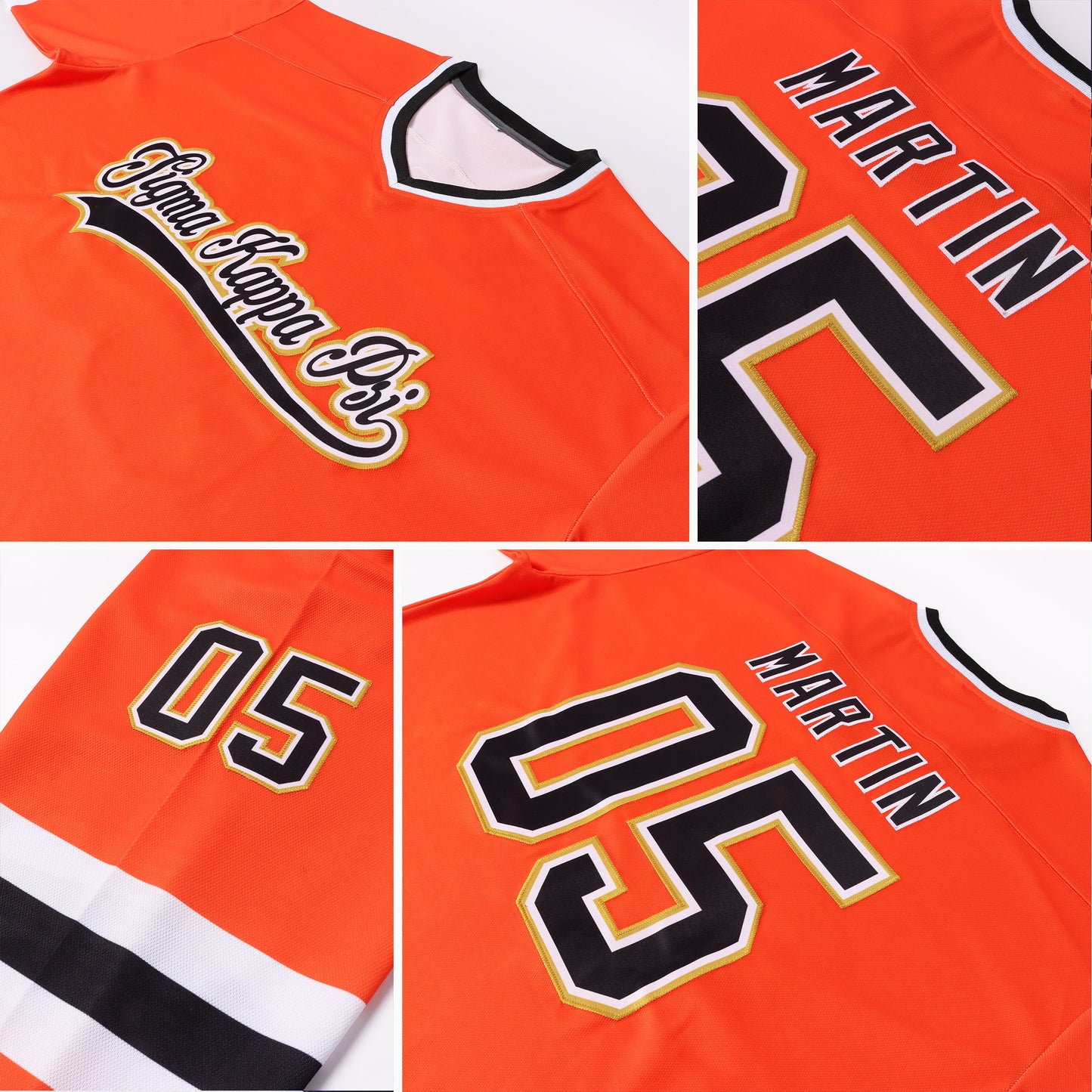 Custom Orange Black-Old Gold Hockey Jersey - Sky-Custom