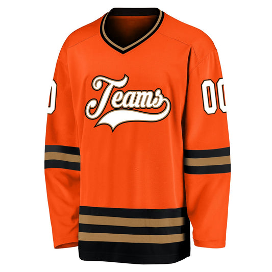 Custom Orange White-Black Hockey Jersey - Sky-Custom
