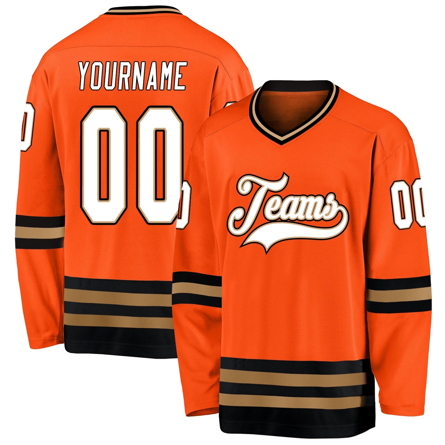 Custom Orange White-Black Hockey Jersey - Sky-Custom