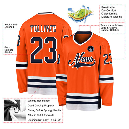 Custom Orange Navy-White Hockey Jersey - Sky-Custom