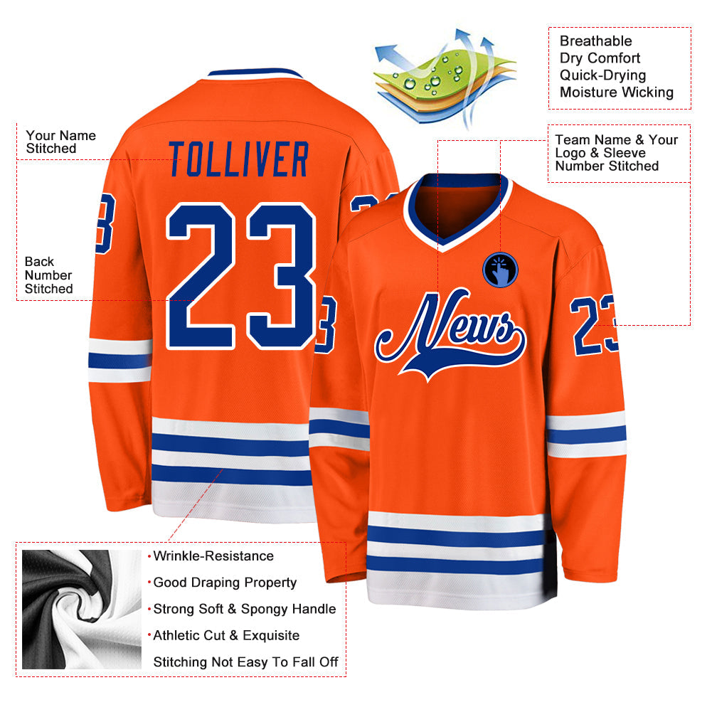 Custom Orange Royal-White Hockey Jersey - Sky-Custom