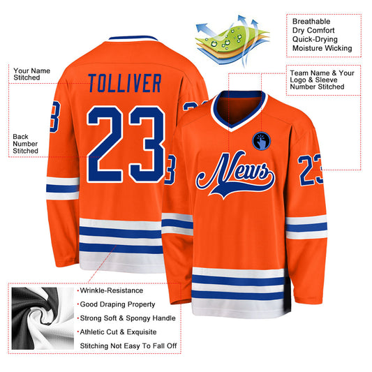 Custom Orange Royal-White Hockey Jersey - Sky-Custom