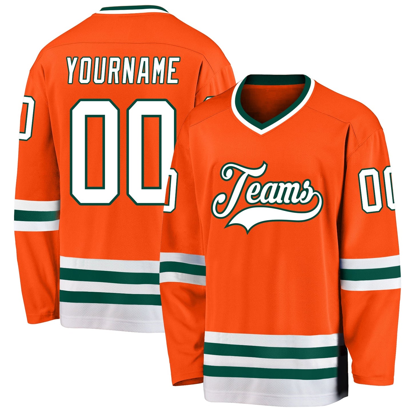 Custom Orange White-Green Hockey Jersey - Sky-Custom