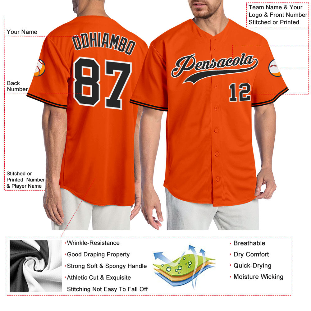 Custom Orange Black-White Authentic Baseball Jersey - Sky-Custom