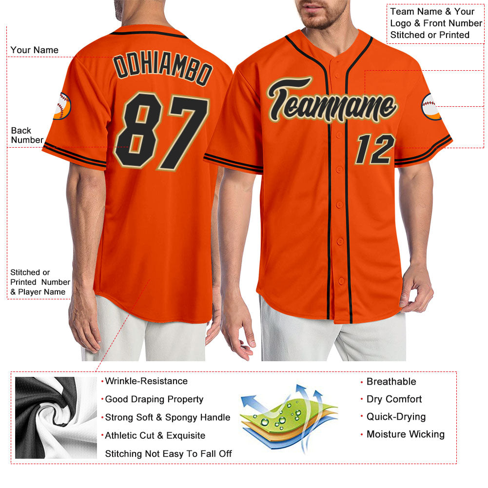 Custom Orange Black-Old Gold Authentic Baseball Jersey - Sky-Custom