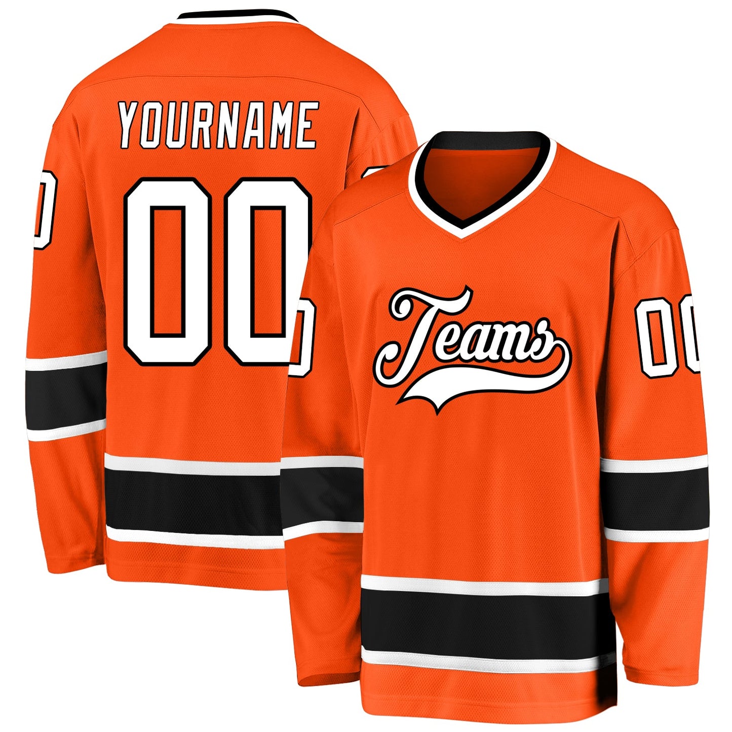 Custom Orange White-Black Hockey Jersey - Sky-Custom