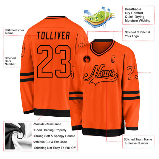 Custom Orange Orange-Black Hockey Jersey - Sky-Custom
