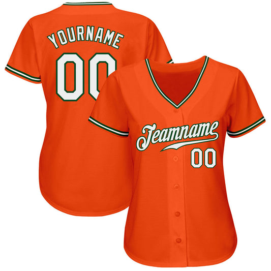 Custom Orange White-Green Authentic Baseball Jersey - Sky-Custom