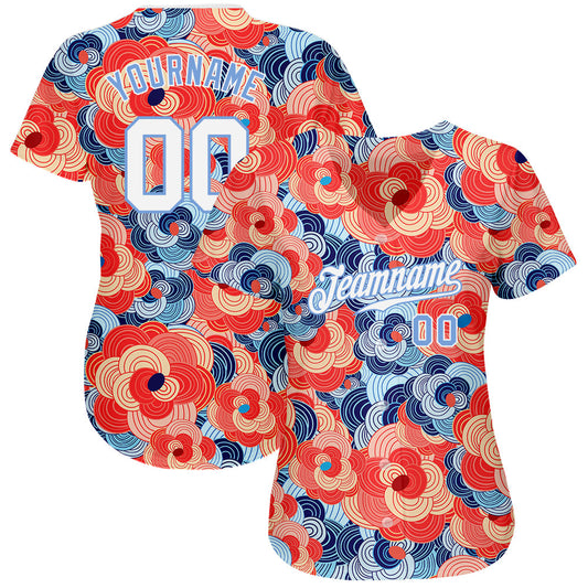Custom Orange White-Light Blue 3D Pattern Design Flowers Authentic Baseball Jersey - Sky-Custom