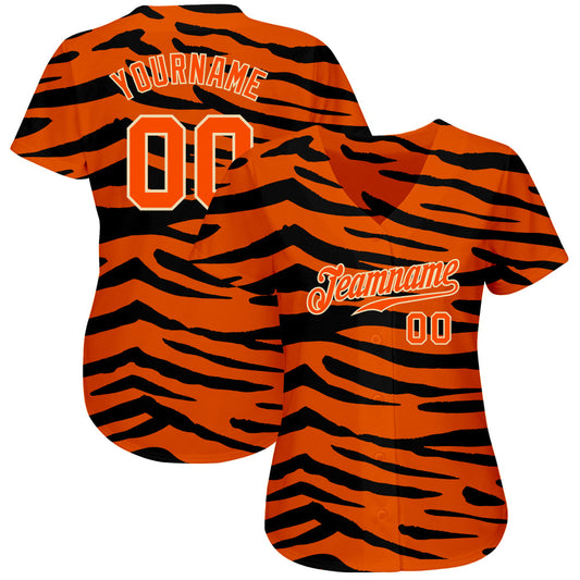 Custom Orange Orange-Black 3D Pattern Design Tiger Authentic Baseball Jersey - Sky-Custom