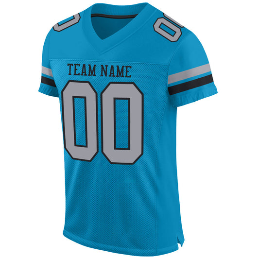 Custom Panther Blue Light Gray-Black Mesh Authentic Football Jersey - Sky-Custom