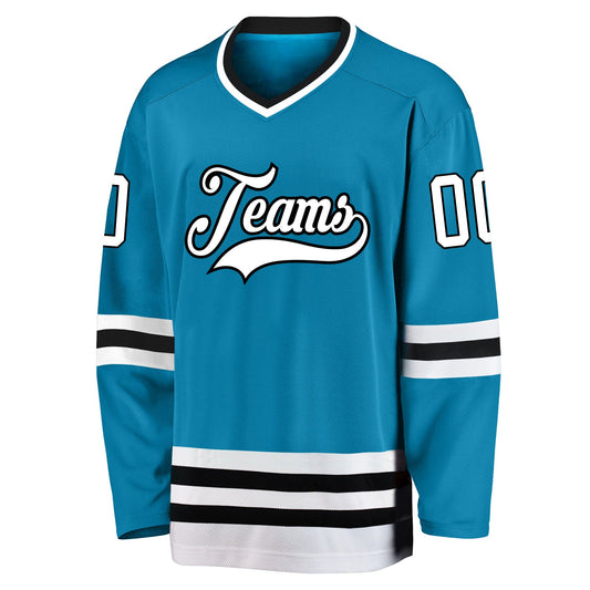 Custom Panther Blue White-Black Hockey Jersey - Sky-Custom