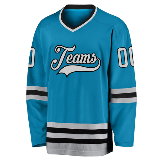 Custom Panther Blue Gray-Black Hockey Jersey - Sky-Custom