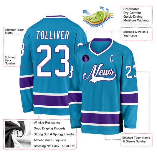 Custom Panther Blue White-Purple Hockey Jersey - Sky-Custom