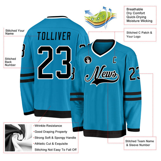 Custom Panther Blue Black-White Hockey Jersey - Sky-Custom