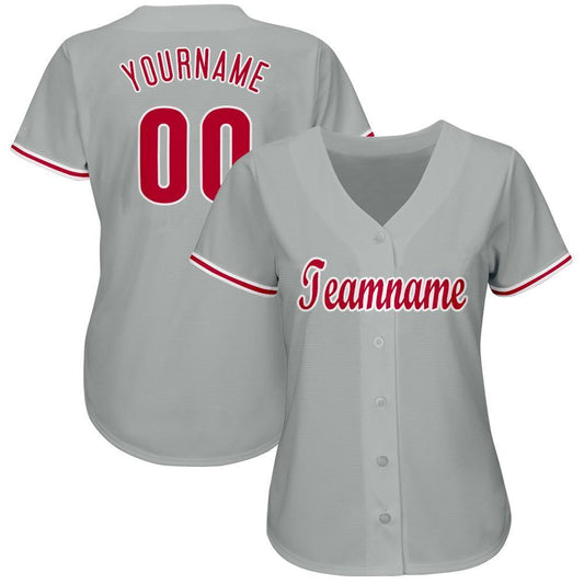 Custom Gray Red-White Baseball Jersey - Sky-Custom