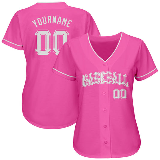 Custom Pink White Authentic Baseball Jersey - Sky-Custom