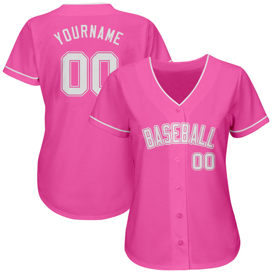 Custom Pink White Authentic Baseball Jersey - Sky-Custom