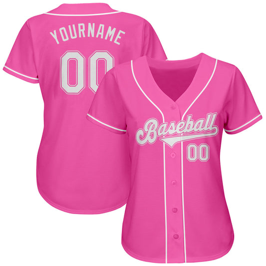 Custom Pink White Authentic Baseball Jersey - Sky-Custom