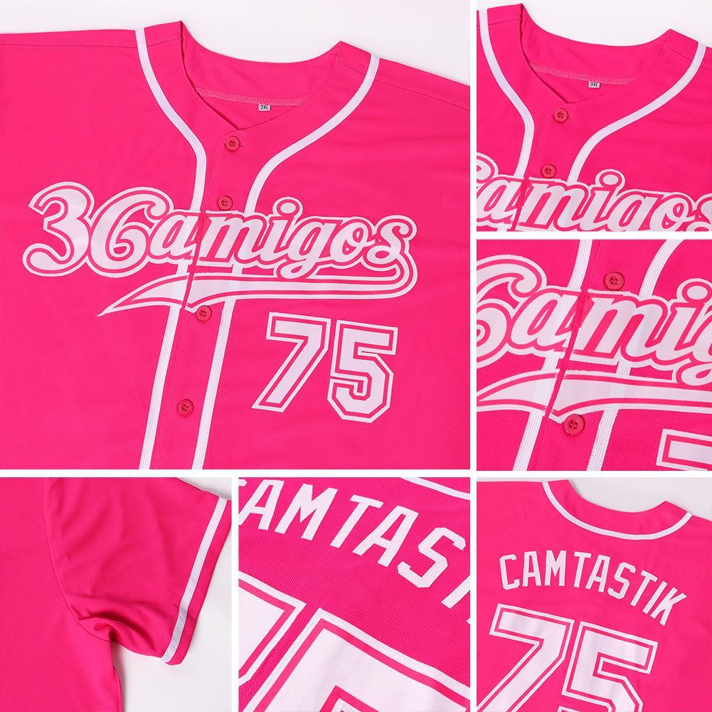 Custom Pink White Authentic Baseball Jersey - Sky-Custom