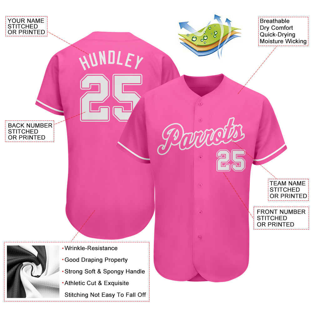 Custom Pink White Authentic Baseball Jersey - Sky-Custom