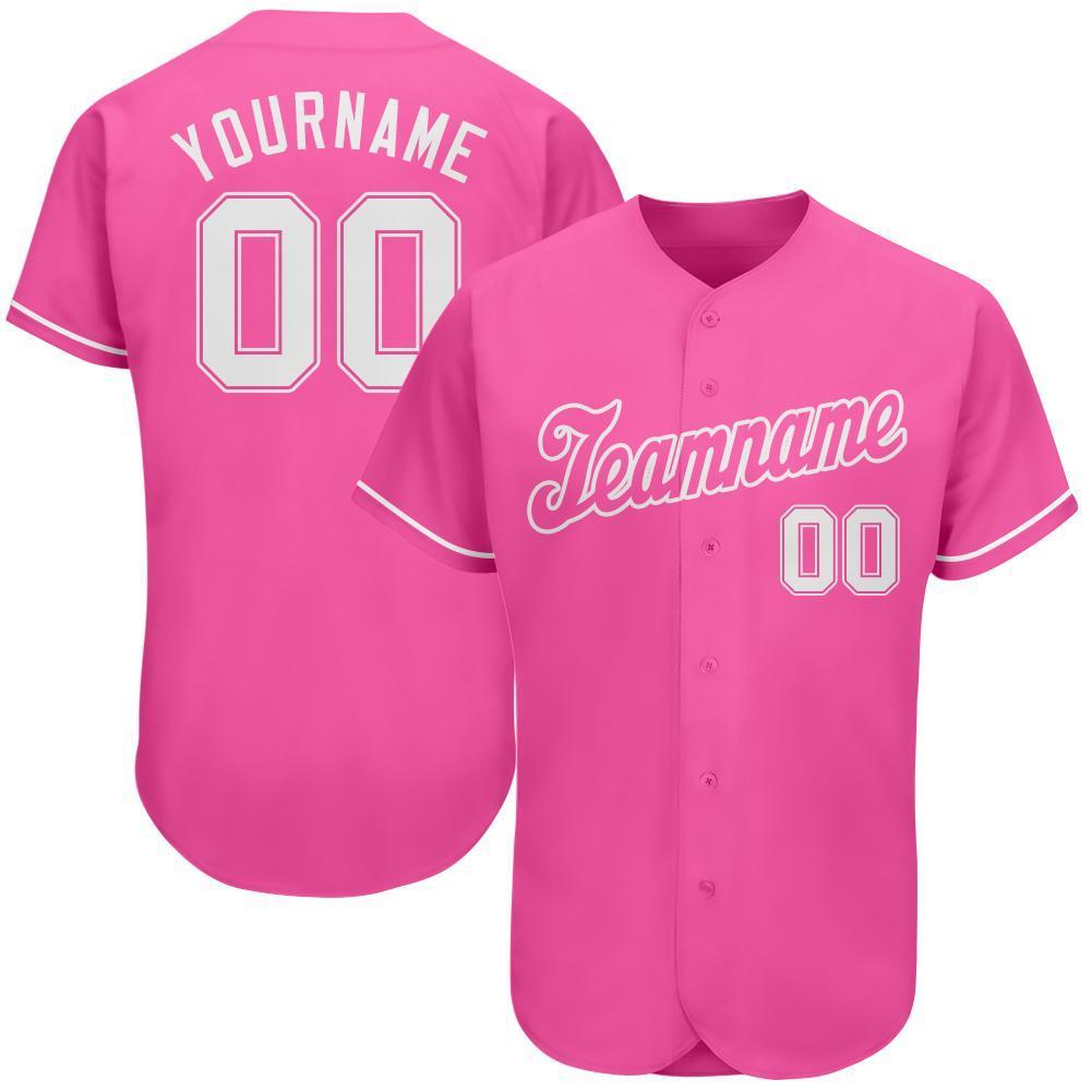 Custom Pink White Authentic Baseball Jersey - Sky-Custom
