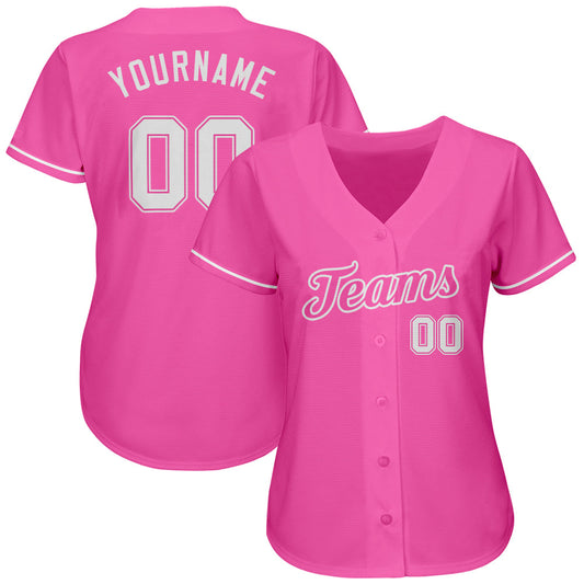 Custom Pink White Authentic Baseball Jersey - Sky-Custom