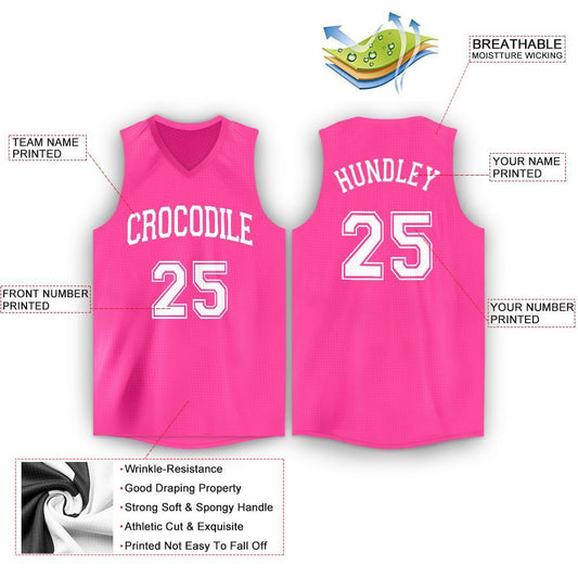 Custom Pink White V-Neck Basketball Jersey - Sky-Custom