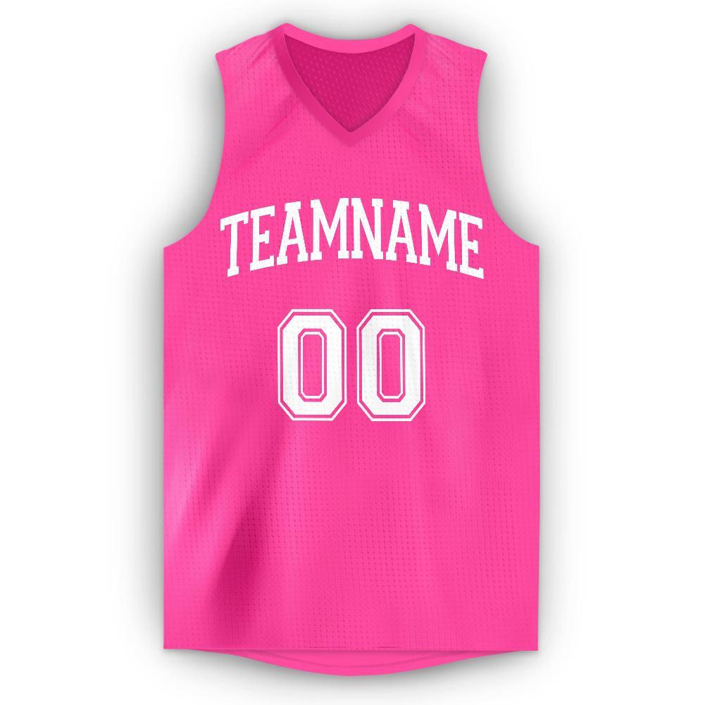 Custom Pink White V-Neck Basketball Jersey - Sky-Custom