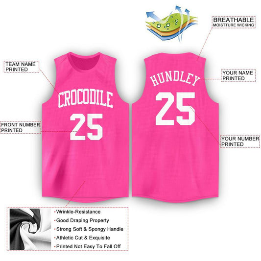 Custom Pink White Round Neck Basketball Jersey - Sky-Custom