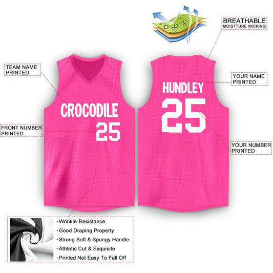 Custom Pink White V-Neck Basketball Jersey - Sky-Custom