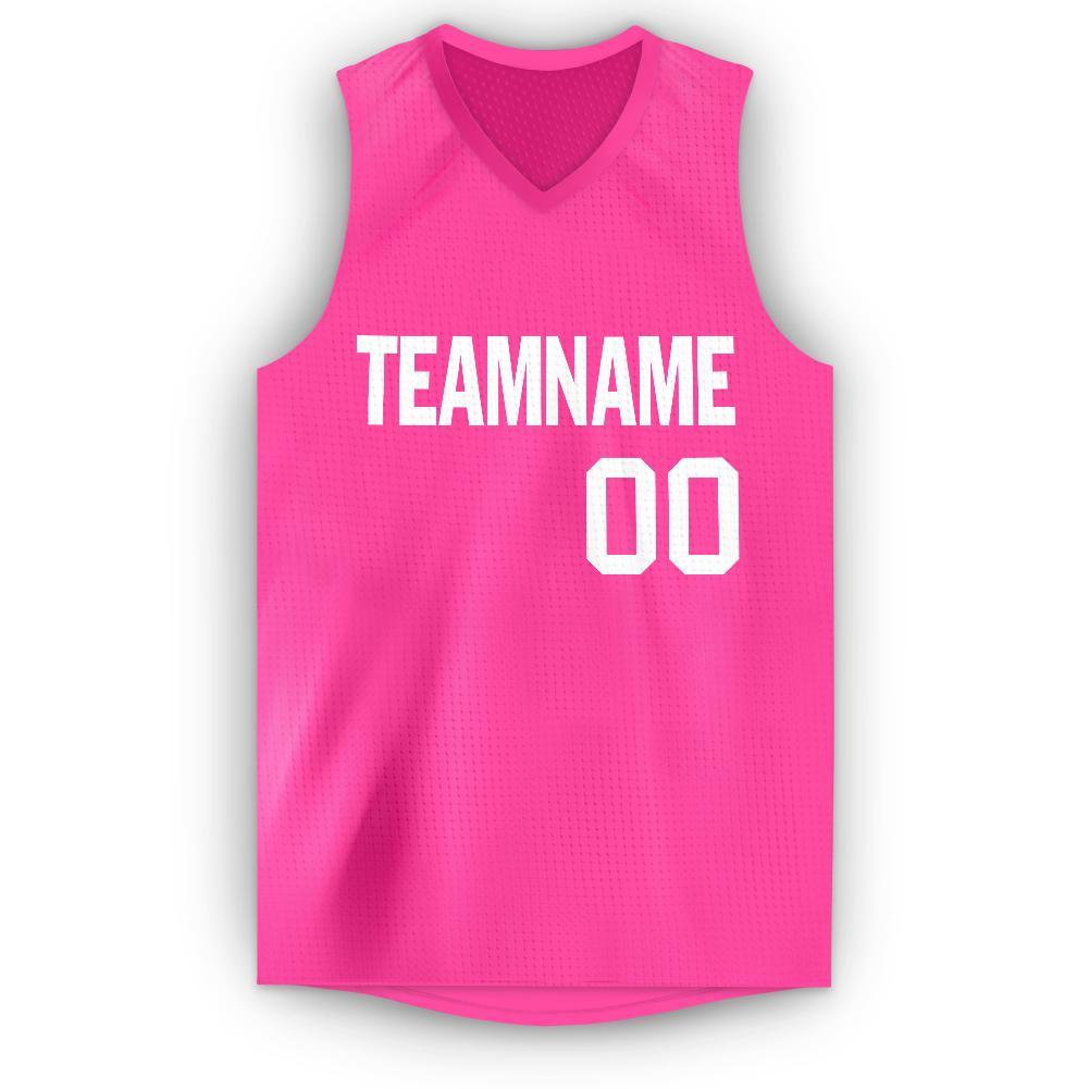Custom Pink White V-Neck Basketball Jersey - Sky-Custom