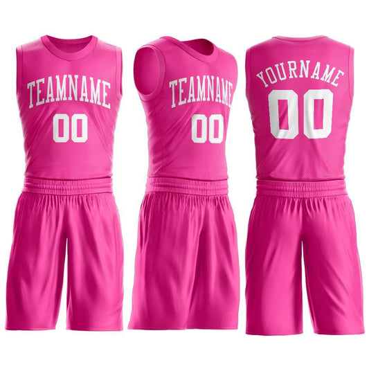 Custom Pink White Round Neck Suit Basketball Jersey - Sky-Custom
