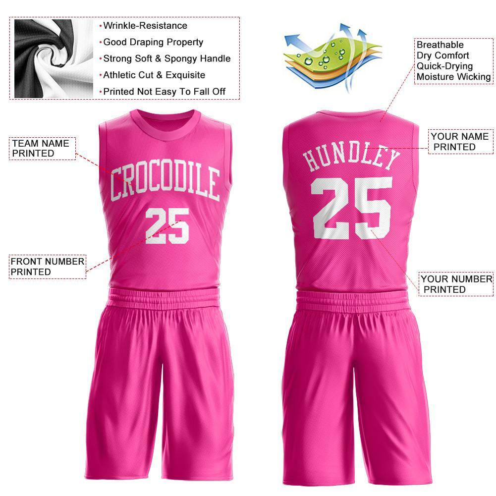 Custom Pink White Round Neck Suit Basketball Jersey - Sky-Custom