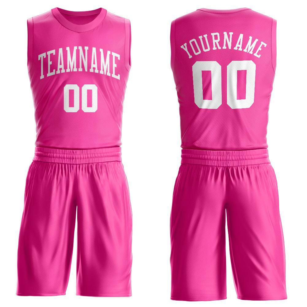 Custom Pink White Round Neck Suit Basketball Jersey - Sky-Custom
