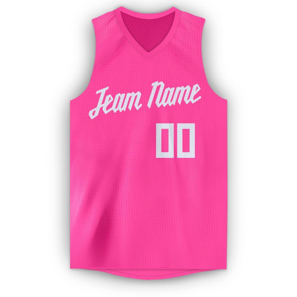 Custom Pink White V-Neck Basketball Jersey - Sky-Custom