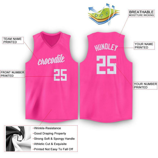 Custom Pink White V-Neck Basketball Jersey - Sky-Custom