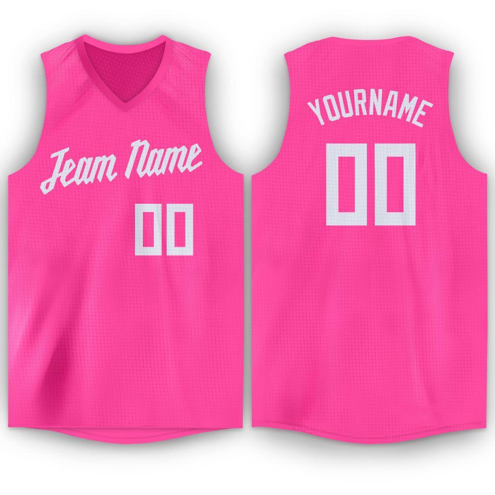 Custom Pink White V-Neck Basketball Jersey - Sky-Custom