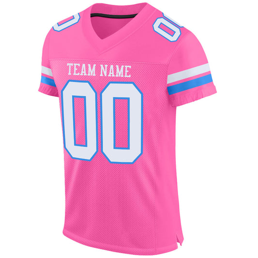 Custom Pink White-Powder Blue Mesh Authentic Football Jersey - Sky-Custom
