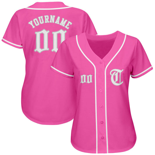 Custom Pink White-Gray Authentic Baseball Jersey - Sky-Custom