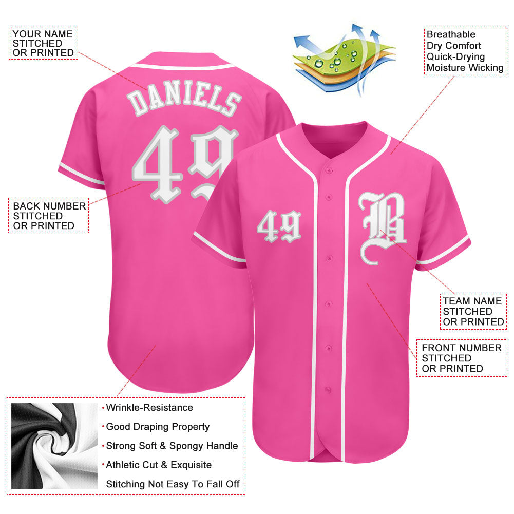 Custom Pink White-Gray Authentic Baseball Jersey - Sky-Custom