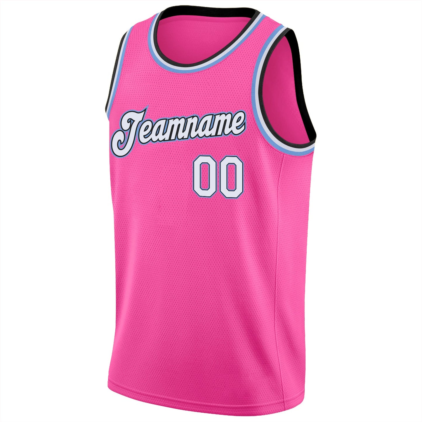Custom Pink White-Light Blue Round Neck Rib-Knit Basketball Jersey - Sky-Custom