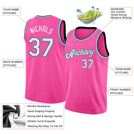 Custom Pink White-Light Blue Round Neck Rib-Knit Basketball Jersey - Sky-Custom