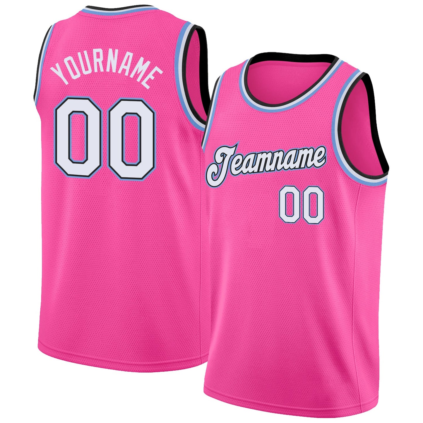 Custom Pink White-Light Blue Round Neck Rib-Knit Basketball Jersey - Sky-Custom