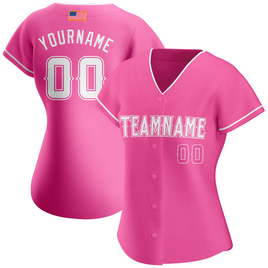 Custom Pink White Authentic American Flag Fashion Baseball Jersey - Sky-Custom
