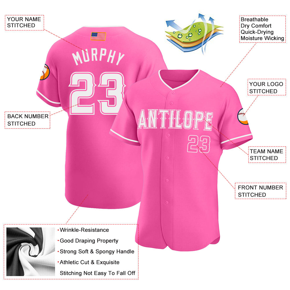 Custom Pink White Authentic American Flag Fashion Baseball Jersey - Sky-Custom