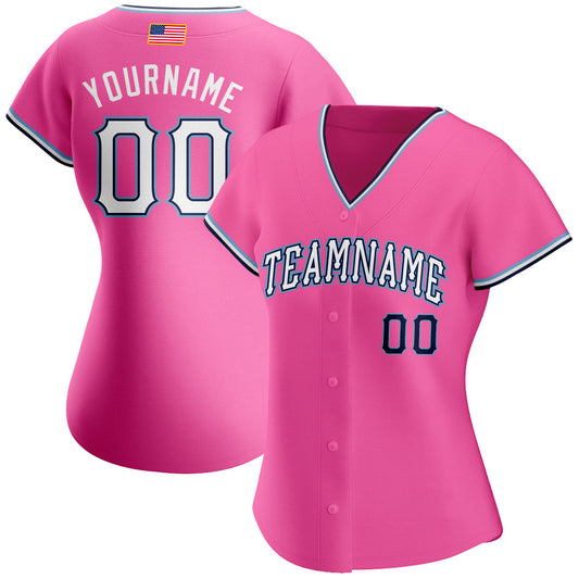 Custom Pink White-Light Blue Authentic American Flag Fashion Baseball Jersey - Sky-Custom