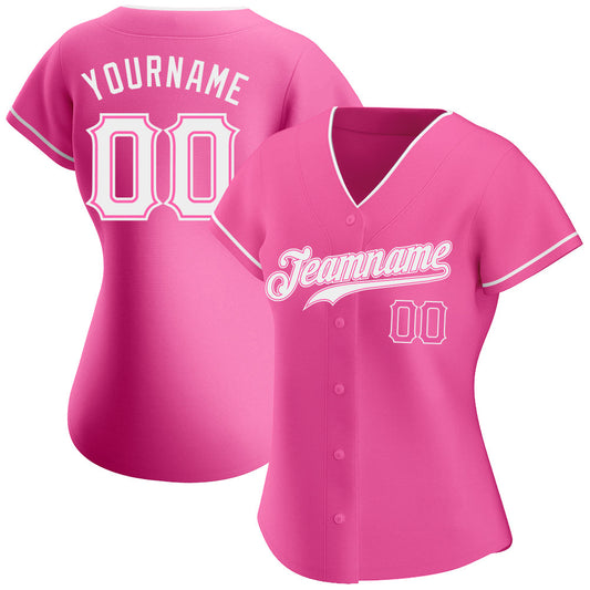 Custom Pink White Authentic Baseball Jersey - Sky-Custom